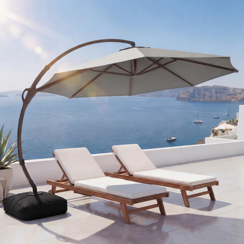 Parasol en porte-à-faux en aluminium Kristy avec base incluse, 11FT, Fabric Sandbag Base, Gris