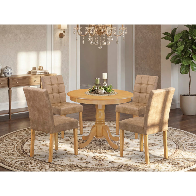 Ensemble de salle à manger 5 pièces Mid Century comprenant une table à manger et 4 chaises rembourrées en polyester texturé brun, chêne