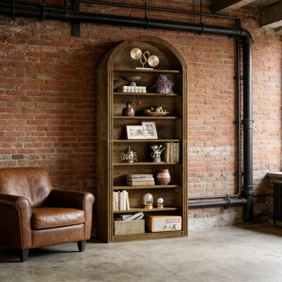 Closed Back Design Bookcase,Generous Bookshelf,Arched Display Shelving
