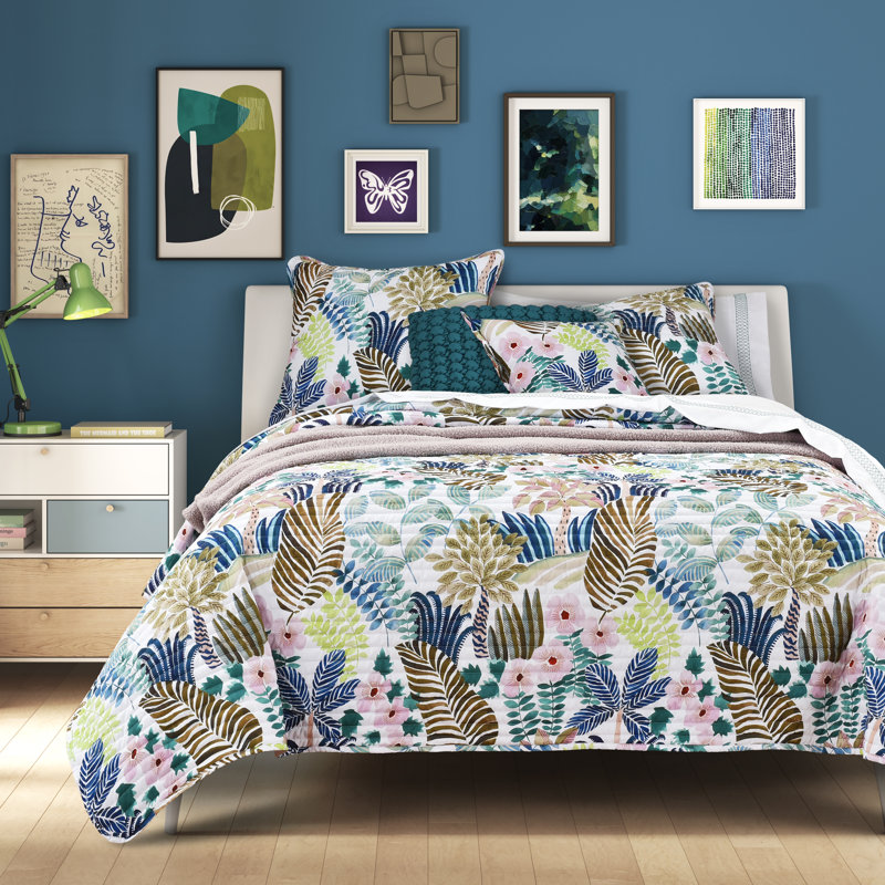 Ensemble de courtepointe Rockaway bleu sarcelle, Courtepointe pour lit simple + 1 taie décorative 