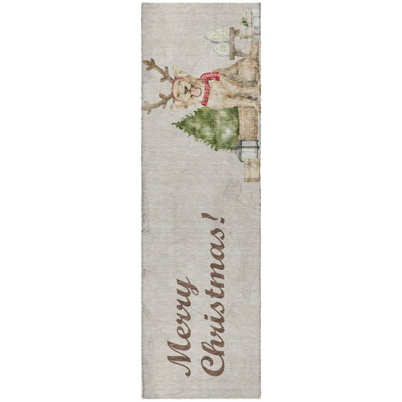 Premium Machine Washable Dream Shag ADS219 Christmas Dog and Tree Rug, 2'3" x 7'6" Runner
