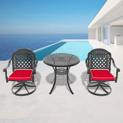 Allweather Cast Aluminum Dining Set, Include Swivel Chairs And 30.71" Round Table With Black Frame