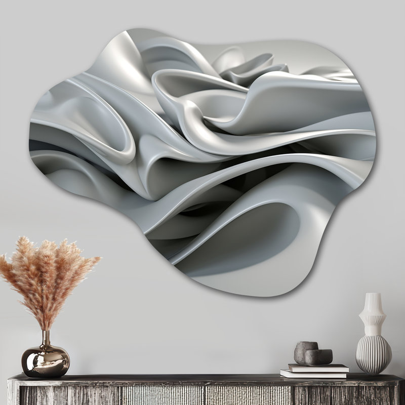 «Grey Infinite Ripples - Cloud Abstract Modern Waves», reproduction d'art asymétrique, H 27 po x l 35 po