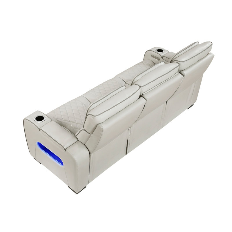 Canapé inclinable électrique double Fiya avec éclairage DEL, ports USB et revêtement en similicuir taupe., 84" W