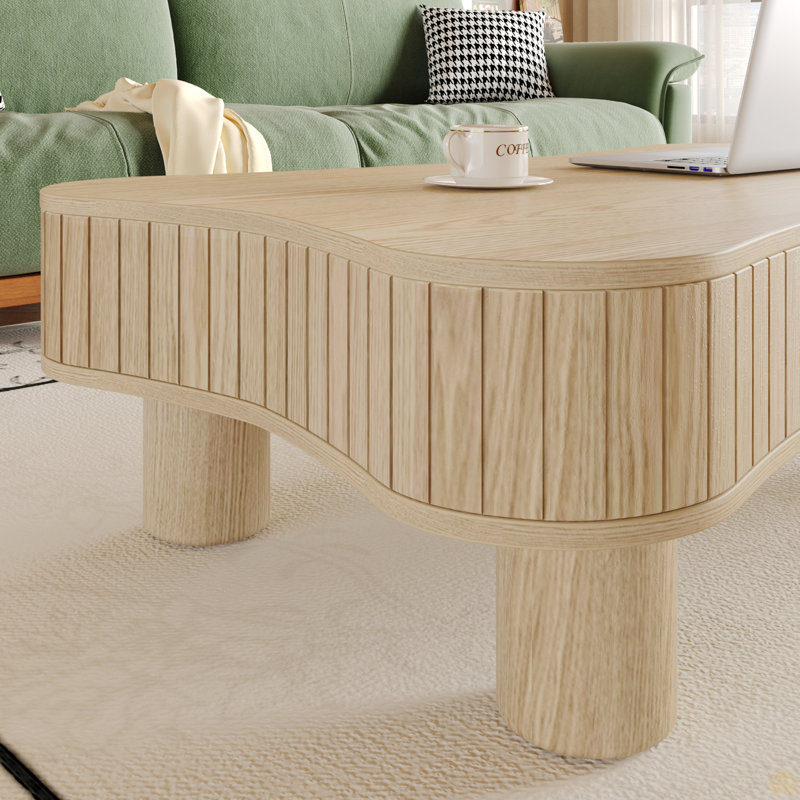 Table basse à plateau relevable pour salon 42 po - Rangement caché à panneau cannelé