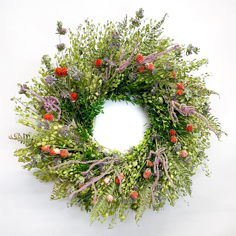 Handmade Dried Spring Posies Wreath, 22" H x 22" W x 5" D