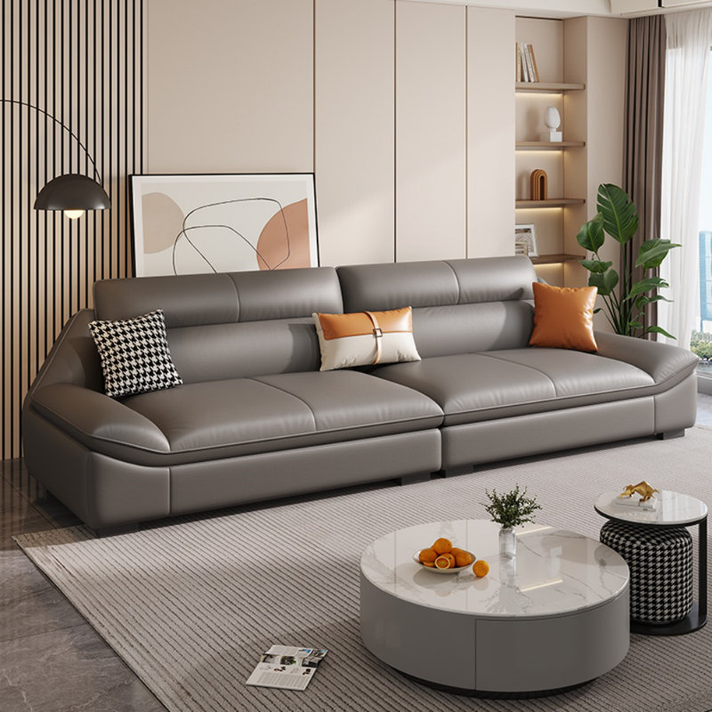 Canapé simple en similicuir, H 34,6 po x l 122,04 po x P 37,4 po, Gris