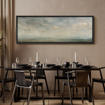 Serene Sky and Misty Horizon Neutral Landscape - Large Framed Canvas Master Bedroom Wall Art Print