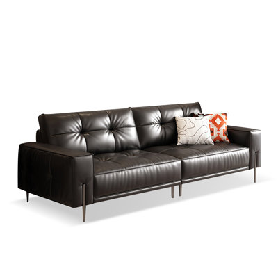 Black Genuine Leather Modular Sofa cushion Threeseat