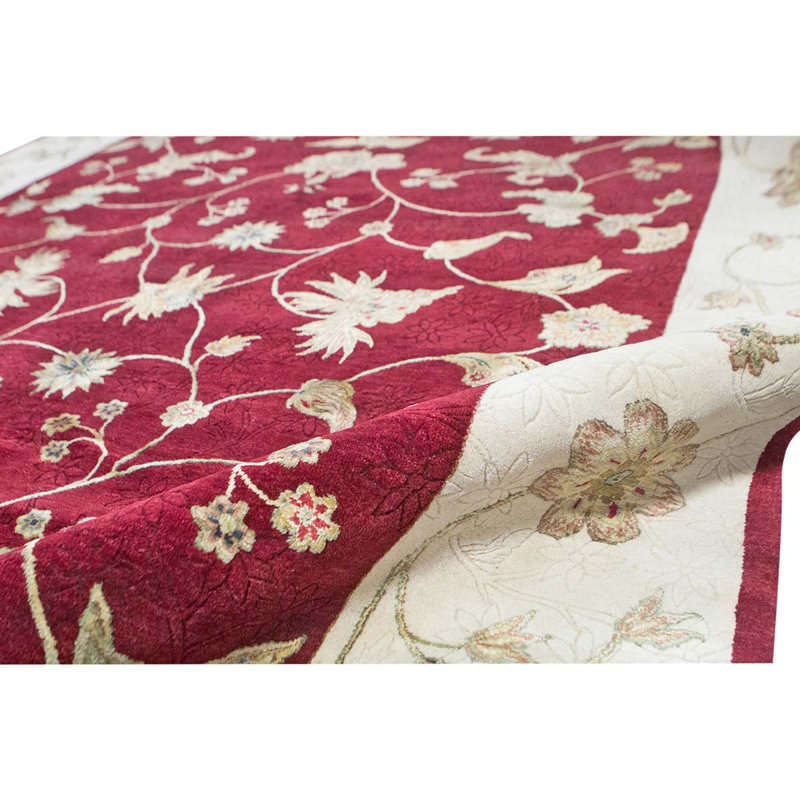 Hand Woven Silk and Wool Floral Area Rug