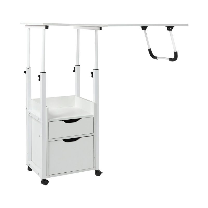 Overbed Table with Wheels-Height Adjustable Over Bed Desk, White