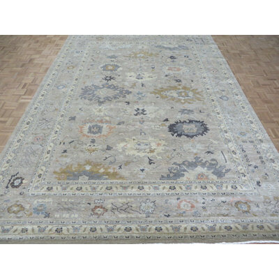 Tapis oriental beige noué à la main 9 pi 10 po x 13 pi 9 po Peshawar