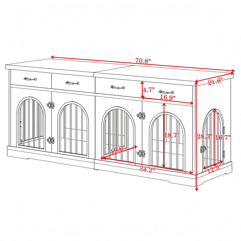 70.8 " W Iron Sideboard, Brun / blanc