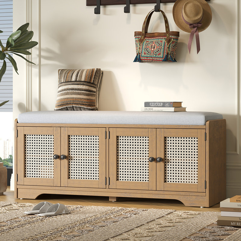 Banc de rangement Rustic, Beige/brun