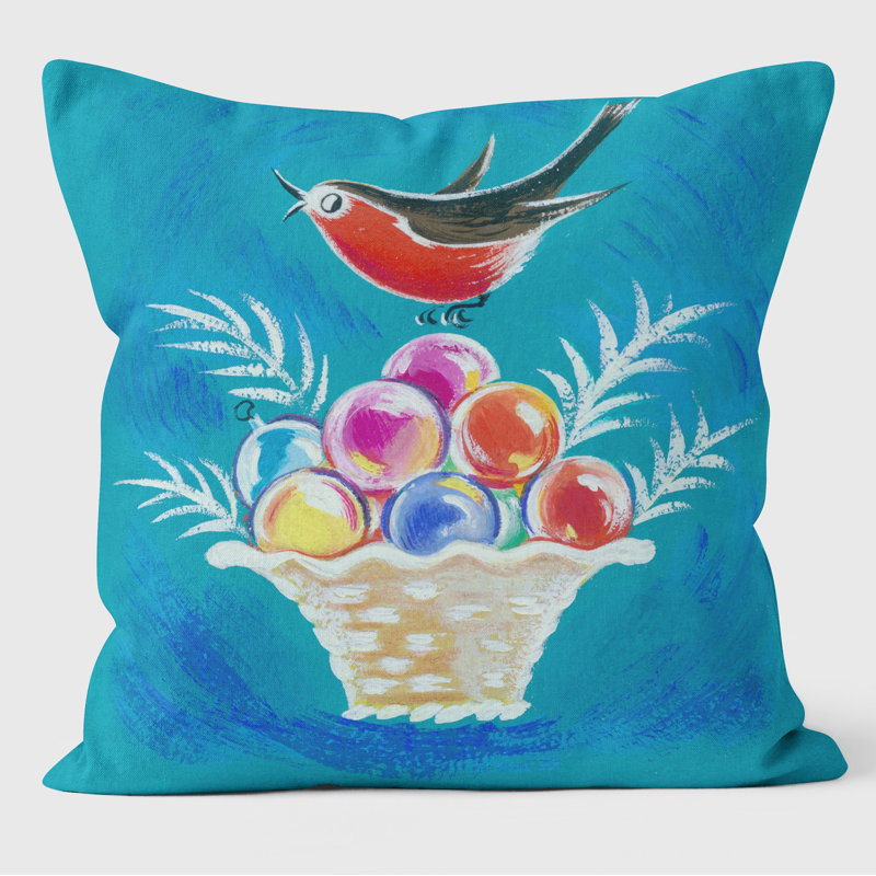 Robin & Basket - Christmas Cushion
