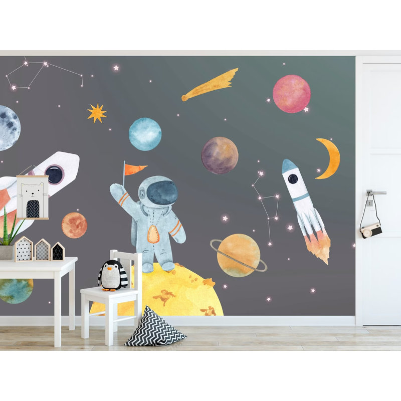Papier peint amovible Space Spacecraft Astronaut Planets Orbit Stars, L 9 po x l 15 po