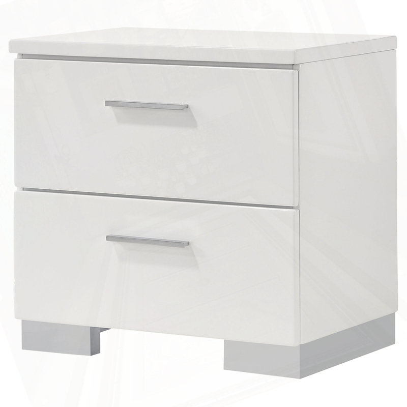 Table de chevet blanche 2 tiroirs ultrabrillante