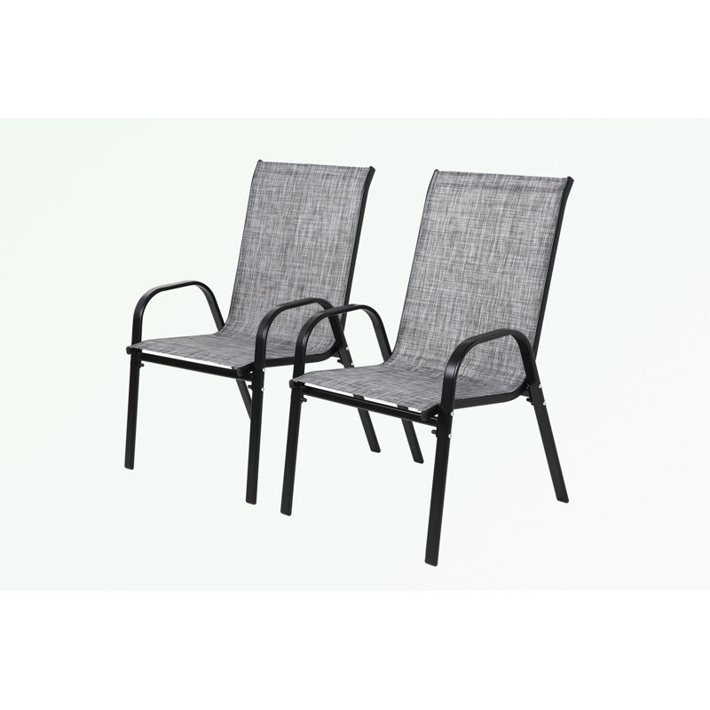 2 Piece Patio Chairs with Armrest and High Backrest, Grey/Black