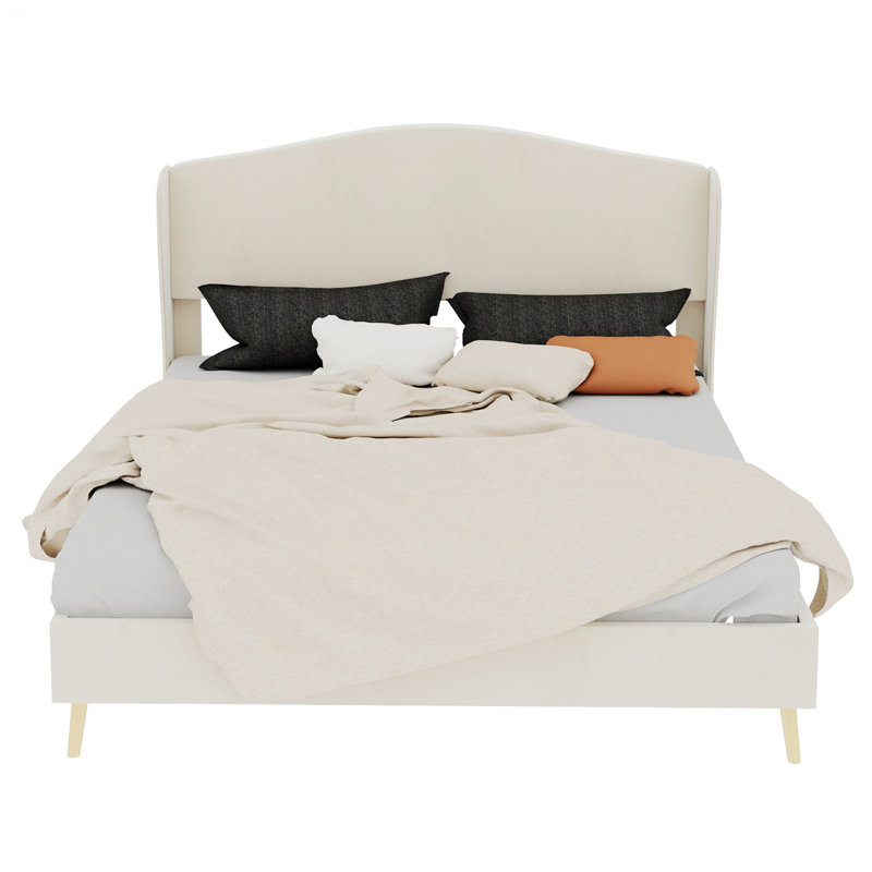 Upholstered Bed For Bedroom, Grand lit, Beige