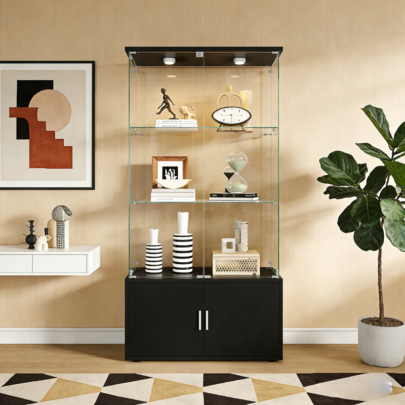 Armoire de rangement polyvalente à deux portes et quatre portes avec lumières télécommandées, Noir