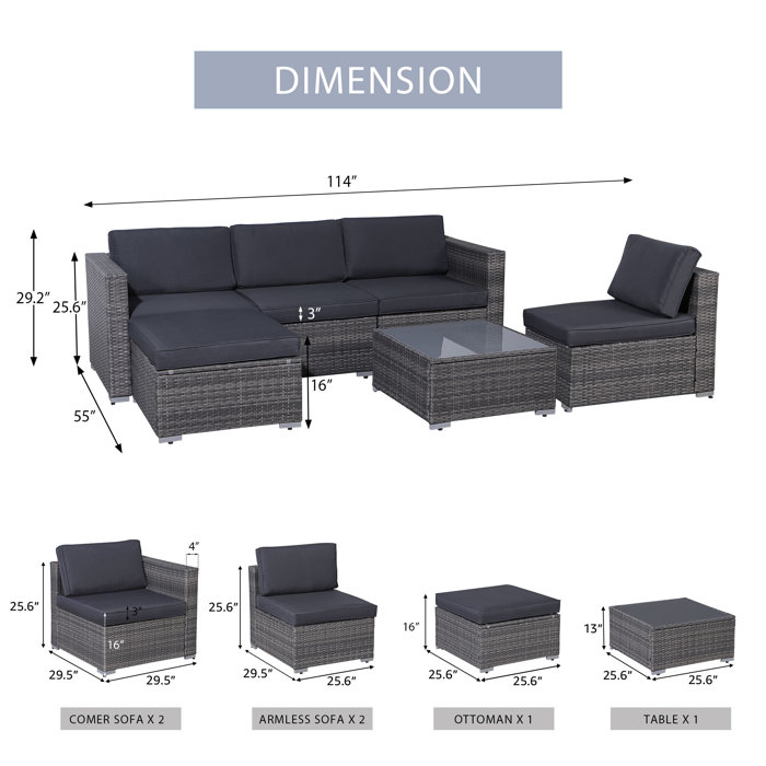 Latitude Run® Eudy 6 Piece Rattan Sectional Seating Group with Cushions ...