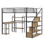 Lit mezzanine en métal avec escalier, bureau intégré et tablettes de rangement-302742437