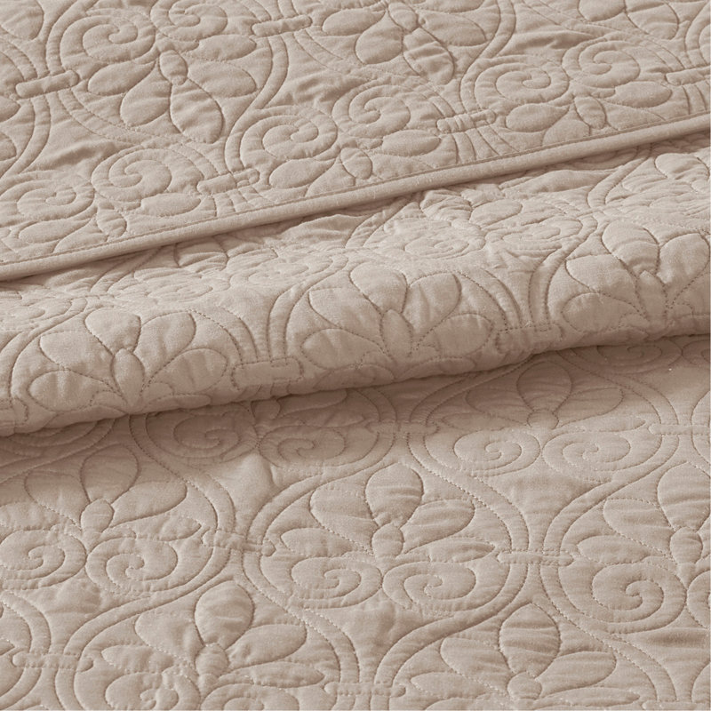 Ensemble de couvre-lit réversible très grand kaki, Couvre-lit de très grande taille et 2 taies déco, Kaki floral
