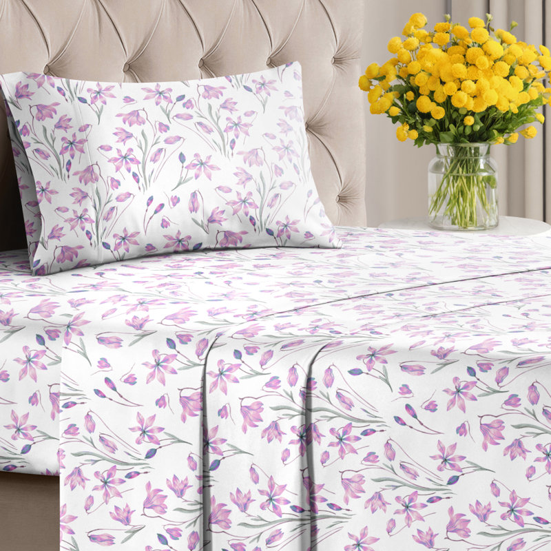 4 Piece Floral Sheet Set Premium Cooling, Soft & Wrinkle Free Bed Sheets – Ultra Soft Microfiber Luxury Bedding Set