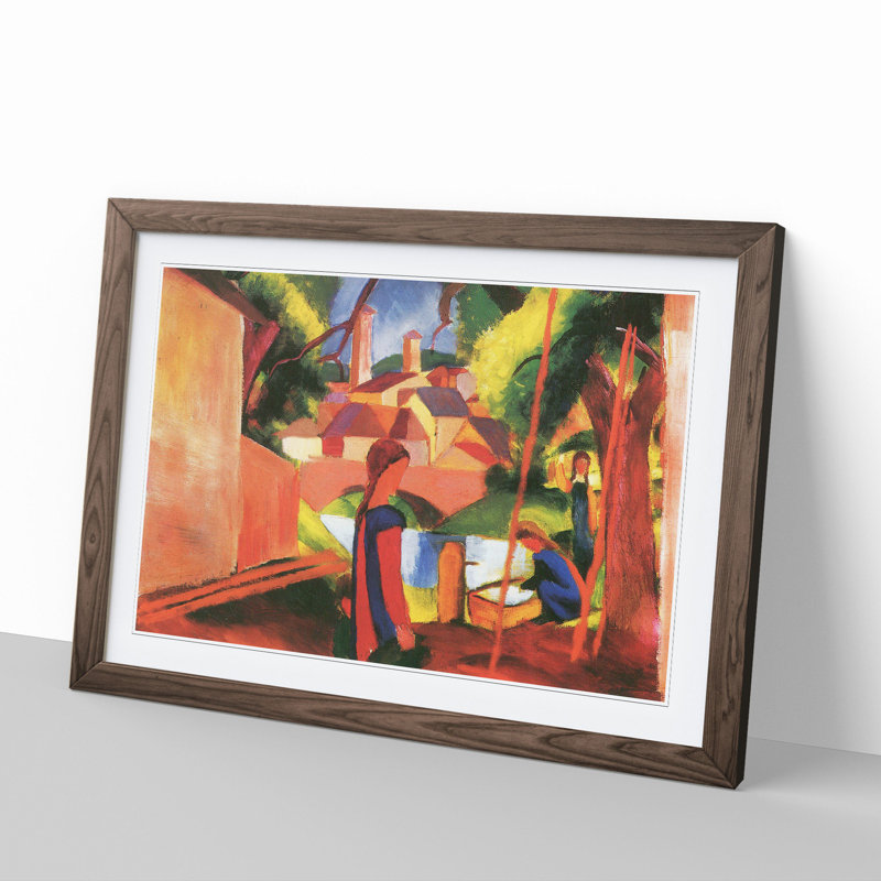 Walking to Town by August Macke - Picture Frame Painting, 27cm H x 36cm W x 2cm D, Walnut