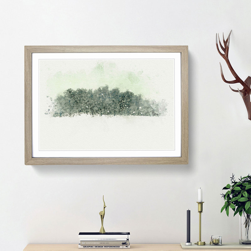 Forest at Wintertime in Abstract - Picture Frame Graphic Art Print, 27cm H x 36cm W x 2cm D, Oak Framed