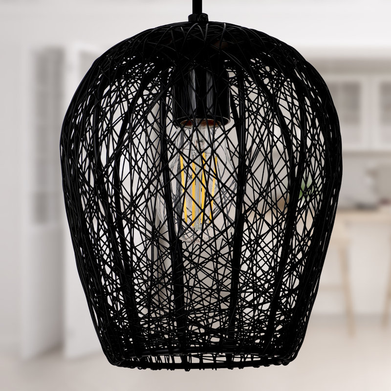 7.25"W Abdusalam 1-Light Woven Metal Caged Dome Pendant, Black