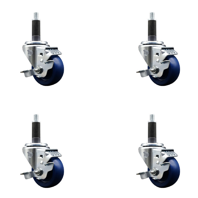 Ensemble de roulettes extensibles pivotantes en polyuréthane solide de 3 pouces et 1 pouce avec frein SCC