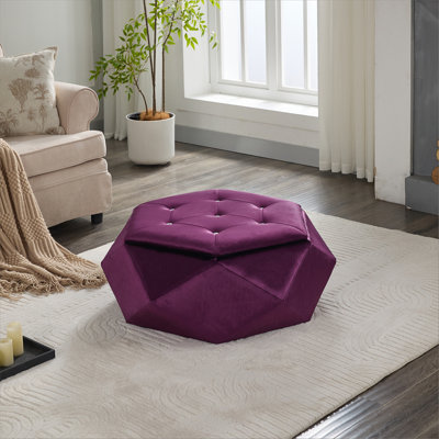 Élégant repose-pieds capitonné avec rangement en velours Polygon Diamond