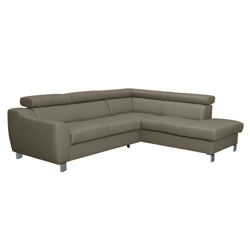 Aribel Faux Leather Corner Sofa with Sleeping Function and Storage Box with Adjustable Headrests , Right Hand Facing, Tan