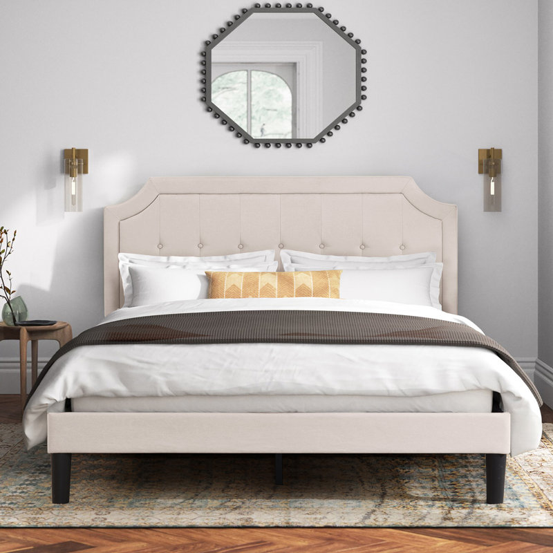Tête de lit tapissier réglable capitonnée Kempst, Grand, Beige