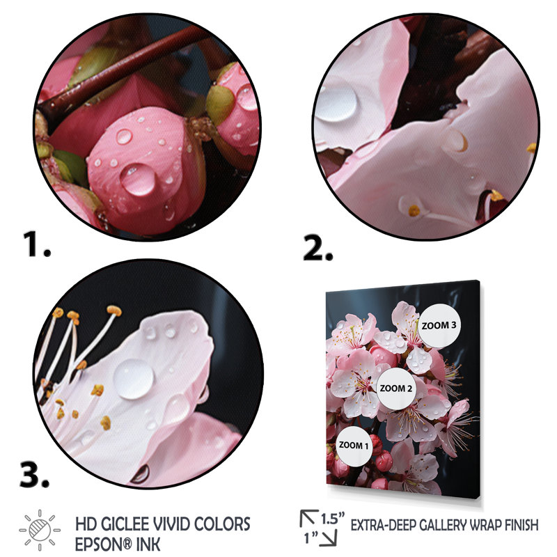 «Apple Blossom Minimalist Serenity I», reproduction d'art sur toile florale, Cadre d'angle fermé noir