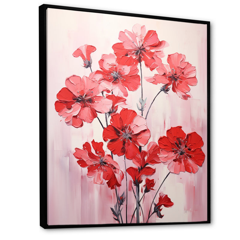 Minimalisme blanc et géraniums rouges sur toile, H 40 po x l 30 po x P 1,5 po, Cadre flottant noir