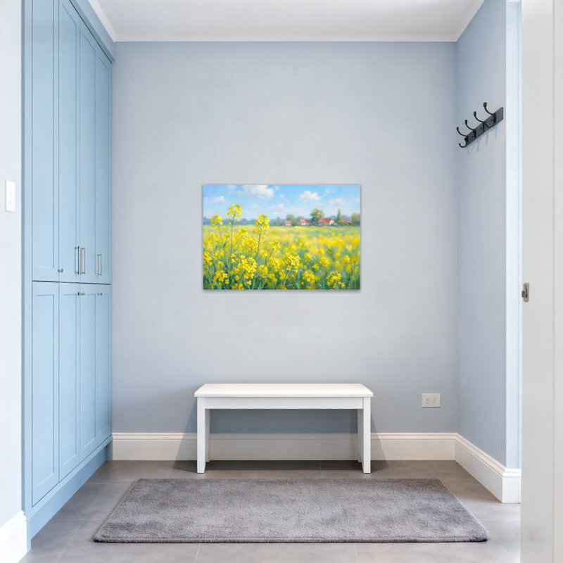 Plantes et fleurs fleurs jaunes champ ciel maisons arbres vert, H 12 po x l 18 po