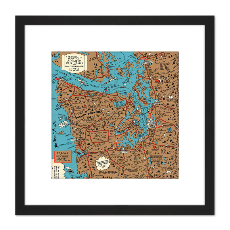Map Lindgren 1934 Hysterical Olympic Peninsula Washington USA - Single Picture Frame Painting