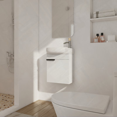 Meuble-lavabo à fermeture en douceur avec lavabo pour petite salle de bain entièrement assemblé