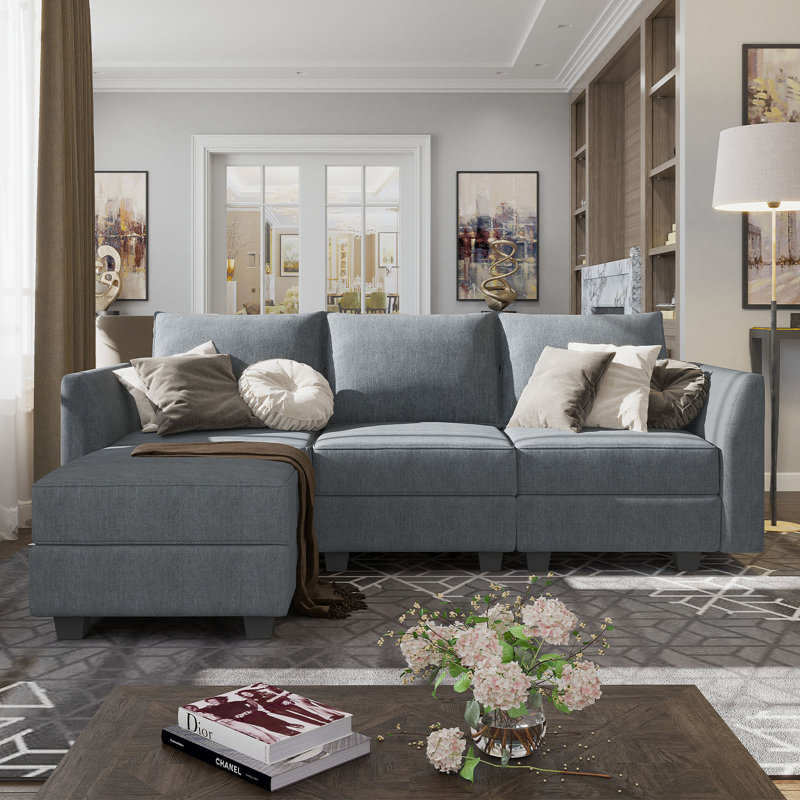 Manusite L-Shaped Modular Sectional Upholstered Couch With Storage Seat