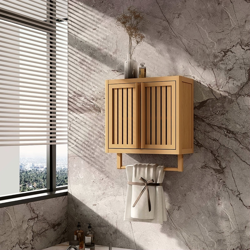 Boîte de rangement de toilette murale en bambou pour salle de bain