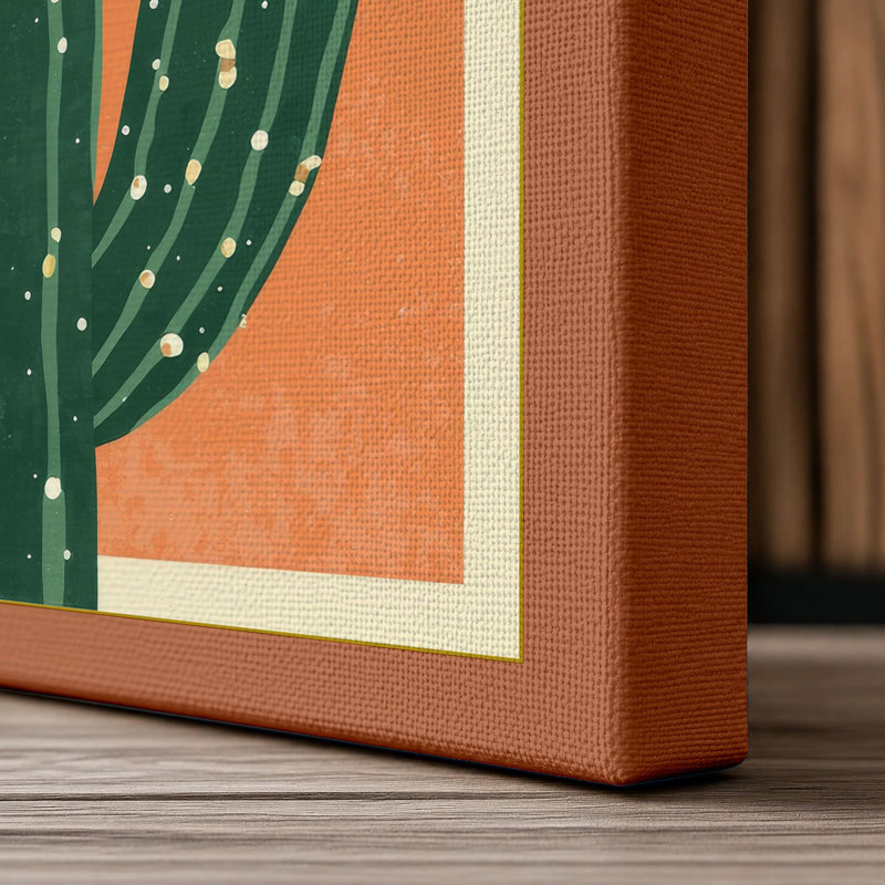 Saguaro at Sunrise Retro - Wrapped Canvas, 24x16 - 61.0 x 40.6 cm, Terracotta Border