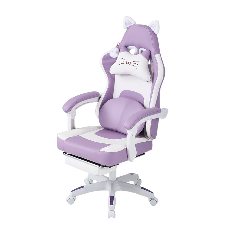 Metro Lane Adjustable Reclining Ergonomic Swiveling PC & Racing Game Chair, Purple/White