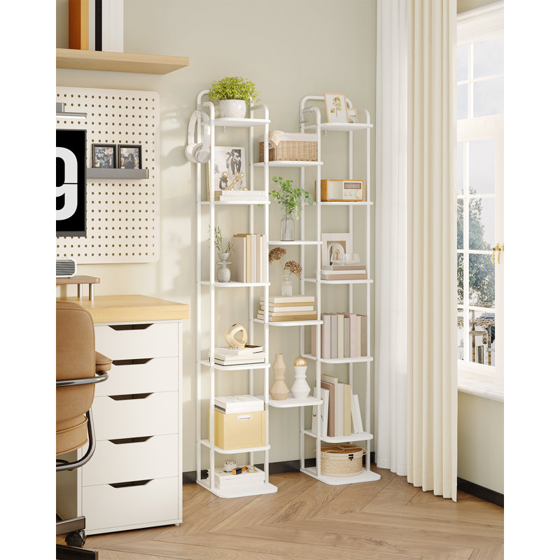 Range-chaussures vertical 10 niveaux, tour à chaussures étroite, étagère à chaussures haute avec 2 crochets, tablettes réglables, étagères à chaussures de coin pour petits espaces, vestibule, salon, blanc