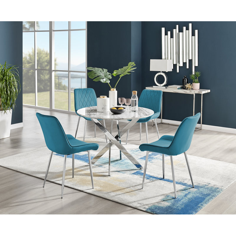 Eubanks 4 - Person Dining Set, Blue/Silver