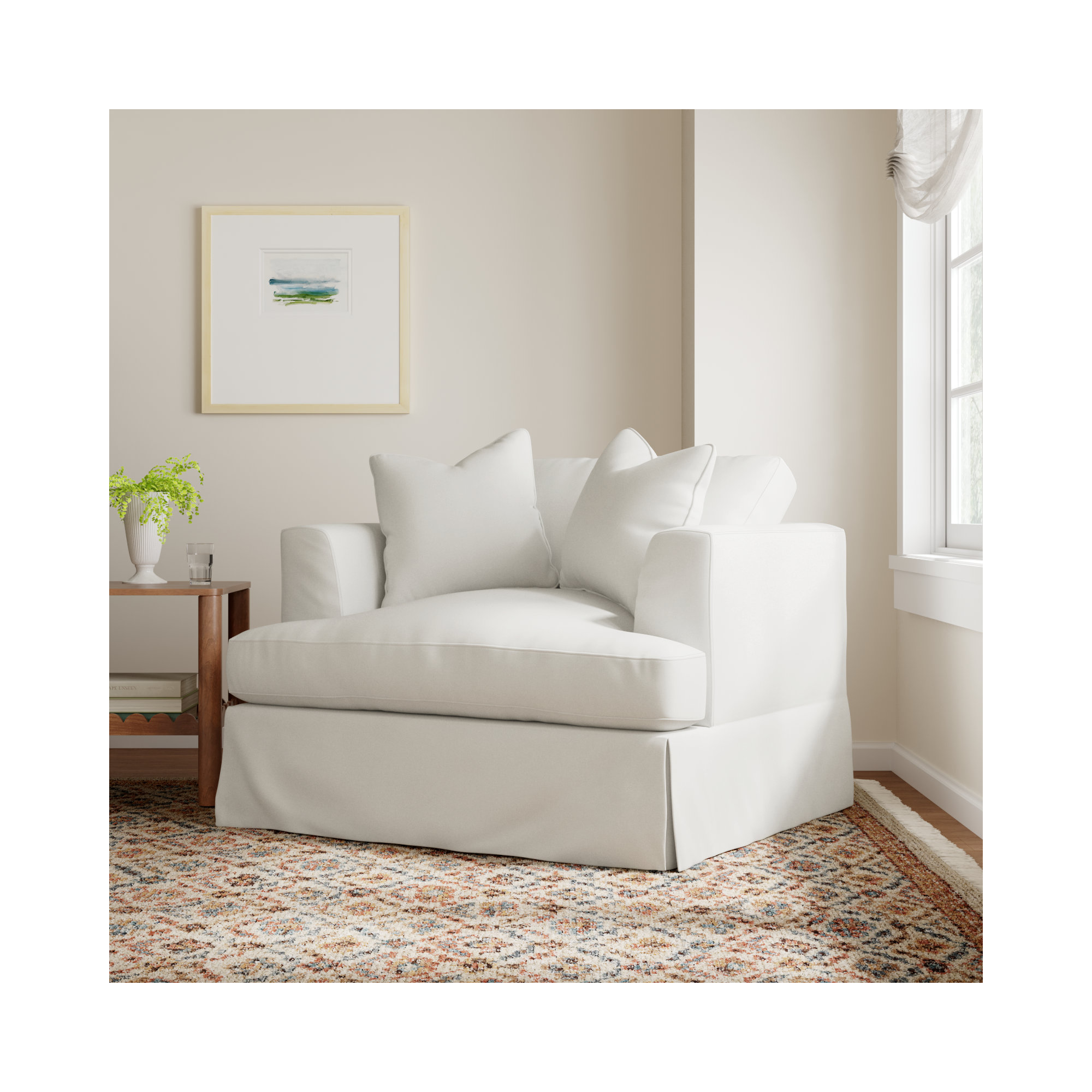 Lucia Upholstered Armchair, Classic Bleach White Twill