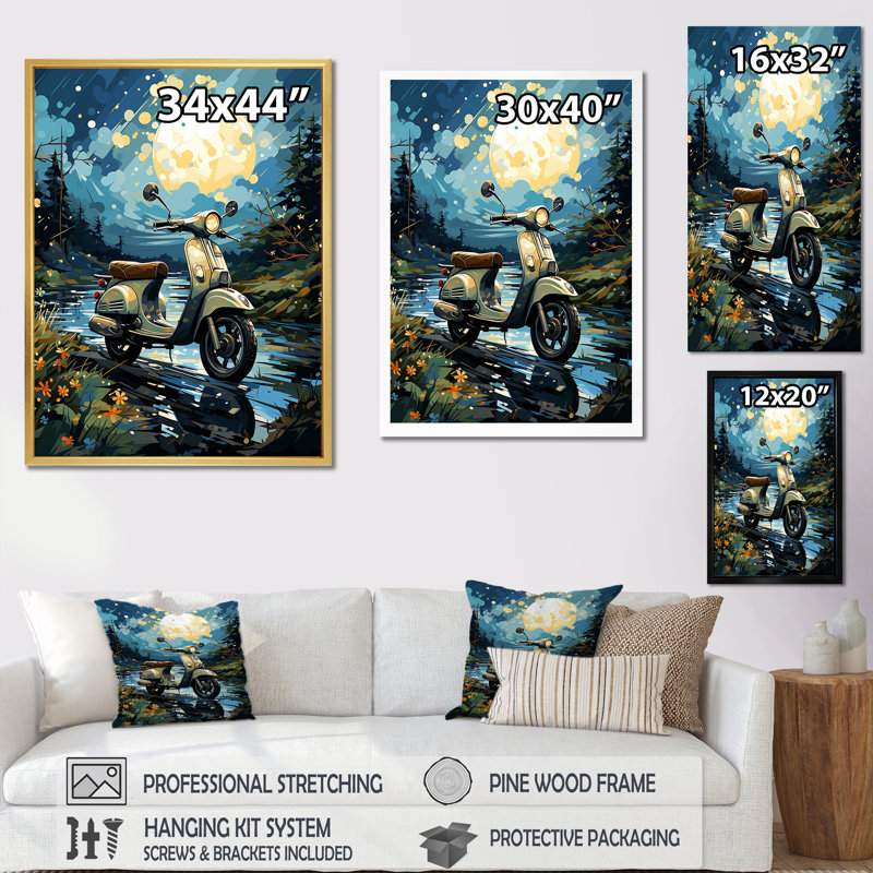 Impression sur toile Urban Nightly Scooter Vibes, H 20 po x l 12 po x P 1 po, Toile tendue