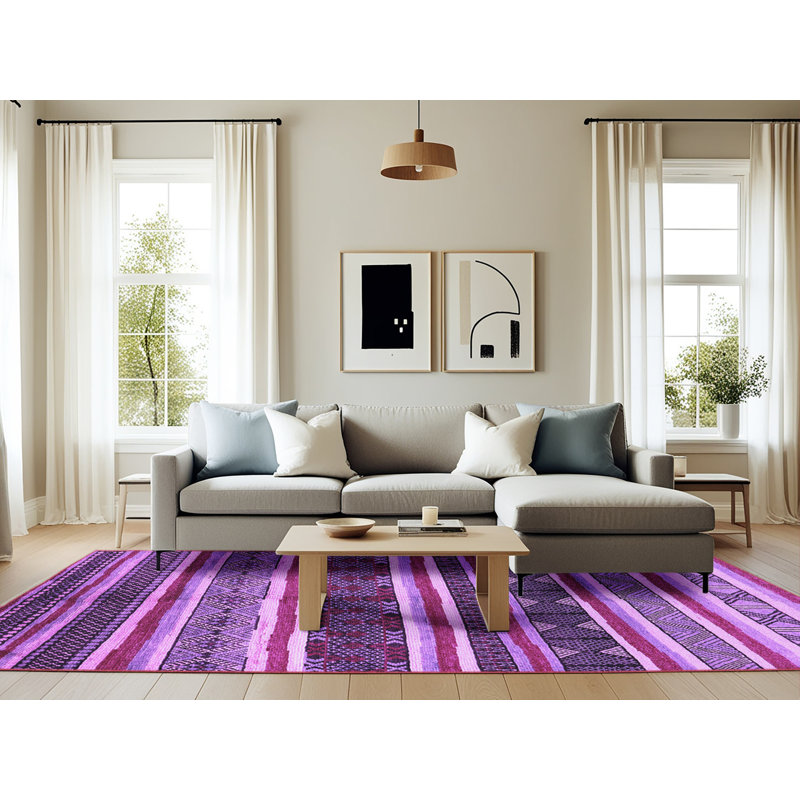 Kaleeah Washable Striped Indoor Rug, Rectangle 6' x 9'
