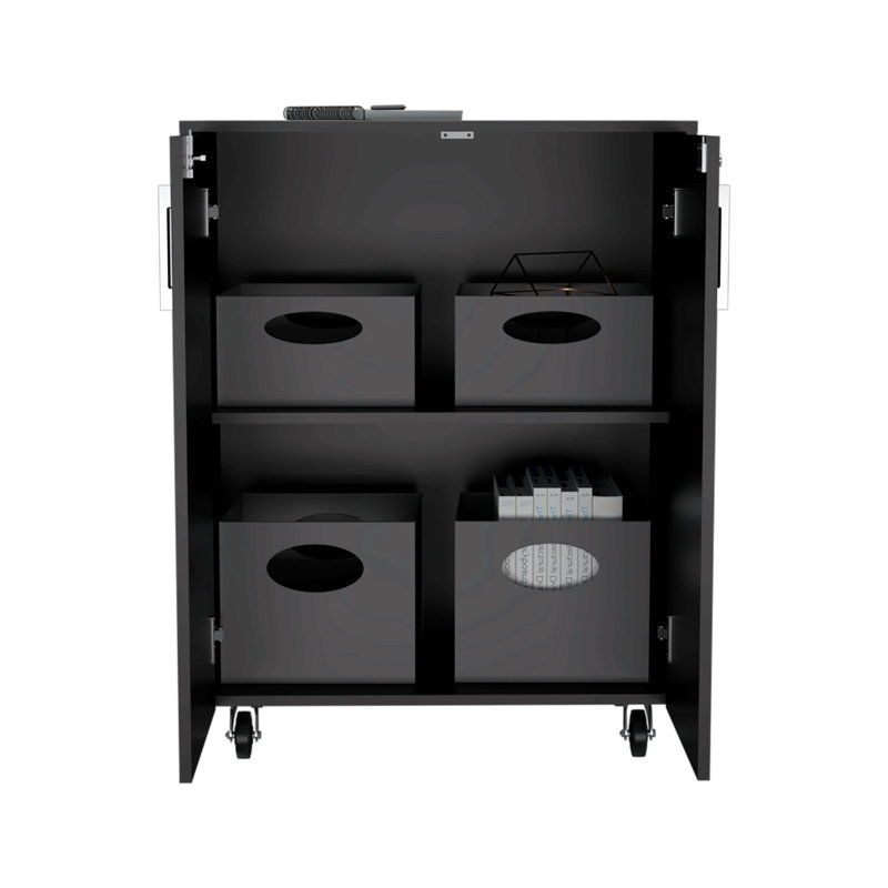 Armoire de rangement Lions, porte double et roulettes, finition wengé noir, Gris